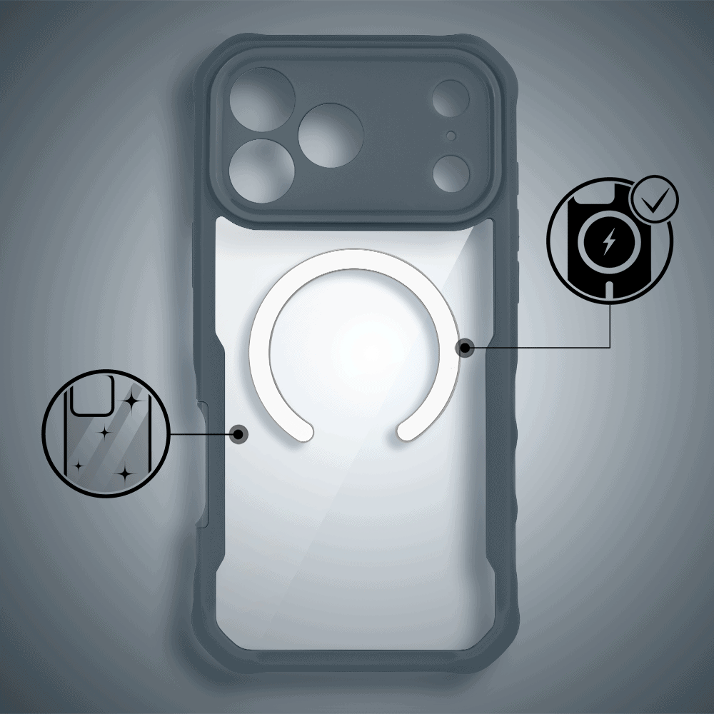 Ochronne etui 360° do iPhone 17 Pro Max, przód i tył, z ochroną anti-shock i MagSafe, granatowe 3