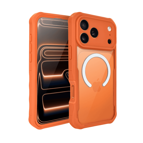 Ochronne etui 360° do iPhone 17 Pro Max, przód i tył, z ochroną anti-shock i MagSafe, pomarańczowe 1