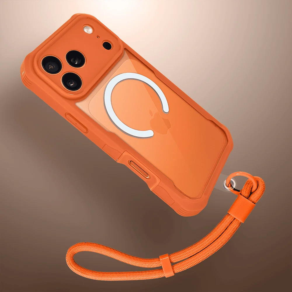 Ochronne etui 360° do iPhone 17 Pro Max, przód i tył, z ochroną anti-shock i MagSafe, pomarańczowe 10