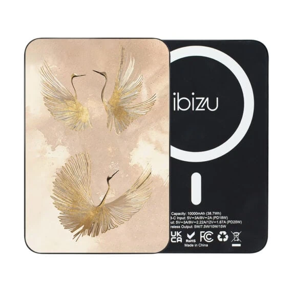 Powerbank IBIZU MagPower 10k do iPhone z MagSafe, solidny, aluminiowy, 10 000 mAh, Złote żurawie Obszar kompozycji 2
