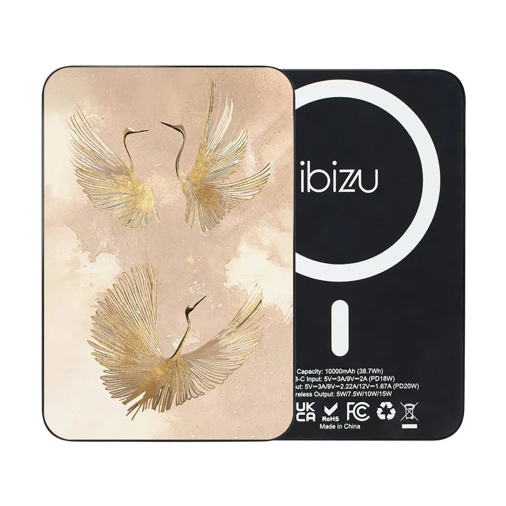 Powerbank IBIZU MagPower 10k do iPhone z MagSafe, solidny, aluminiowy, 10 000 mAh, Złote żurawie Obszar kompozycji 2