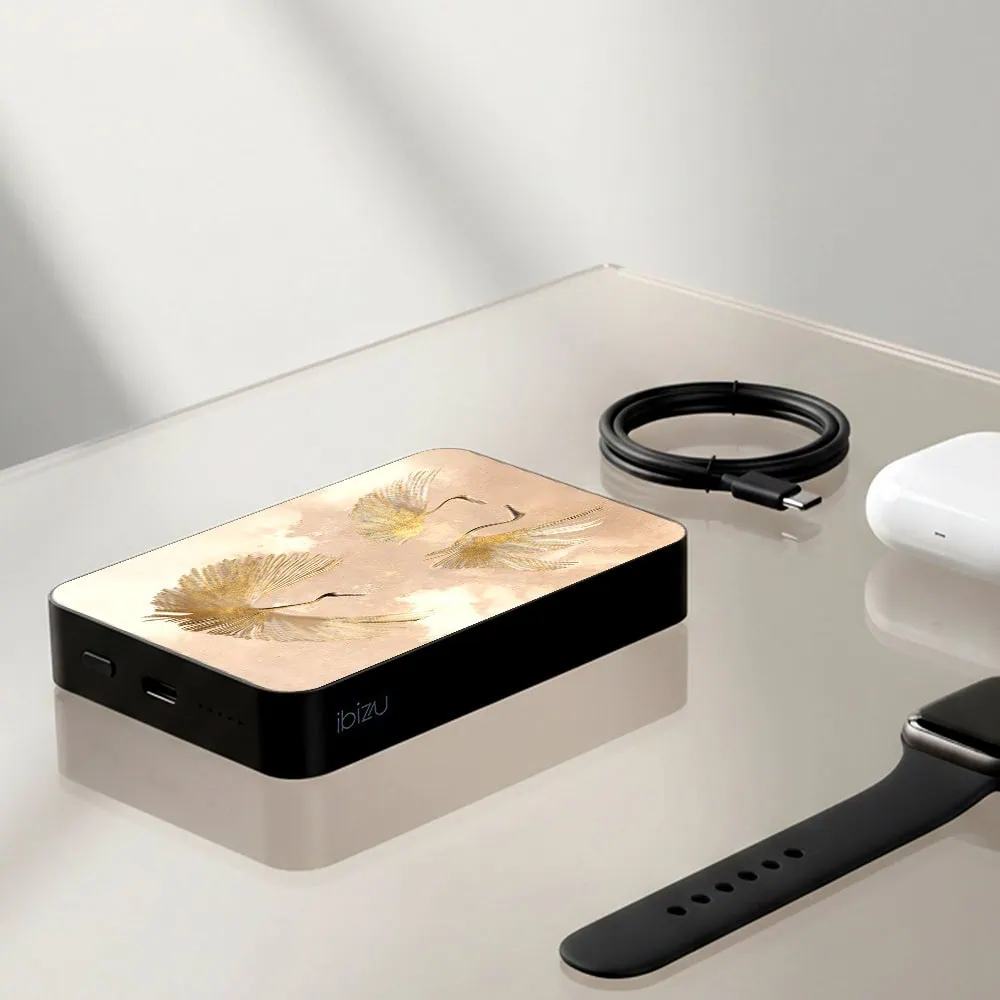 Powerbank IBIZU MagPower 10k do iPhone z MagSafe, solidny, aluminiowy, 10 000 mAh, Złote żurawie Obszar kompozycji 8