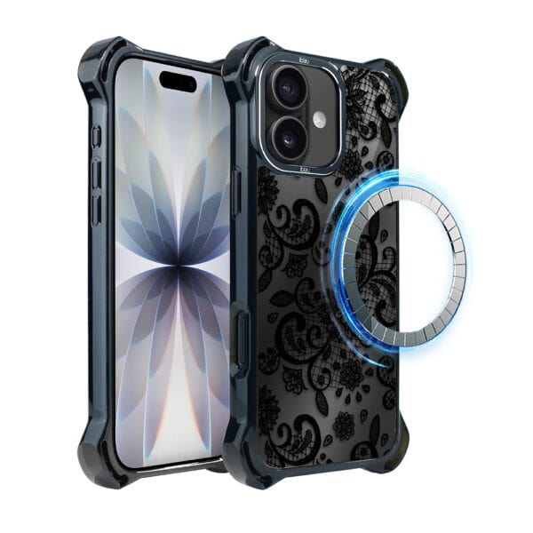 Etui do iPhone 17 IBIZU DropGuard Ultra z MagSafe, Midnight, Koronkowa czerń