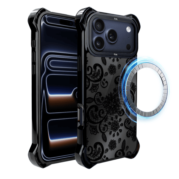 Etui do iPhone 17 Pro IBIZU DropGuard Ultra z MagSafe, Midnight, Koronkowa czerń
