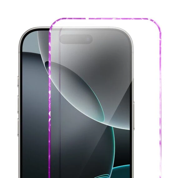 Diamond Cut, twarde szkło z ozdobną diamentową ramką do iPhone 16 Pro, różowe3
