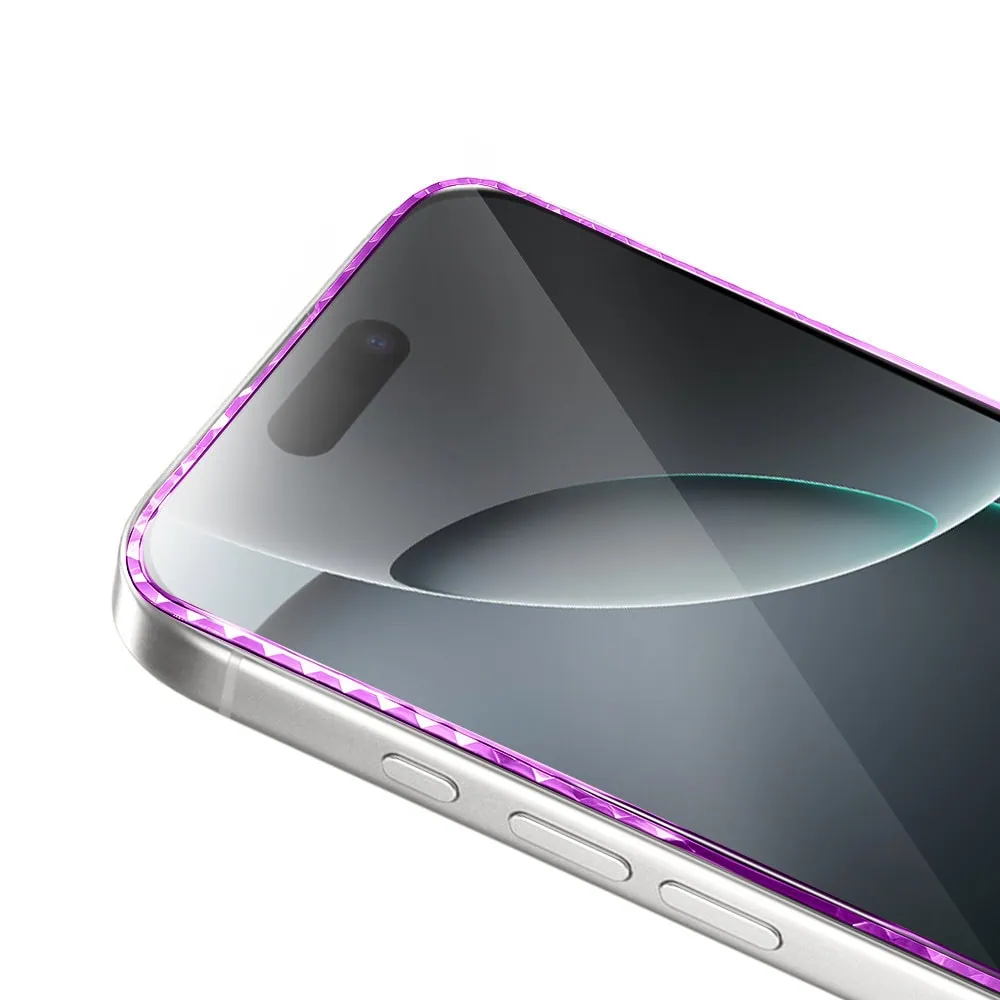 Diamond Cut, twarde szkło z ozdobną diamentową ramką do iPhone 16 Pro, różowe5