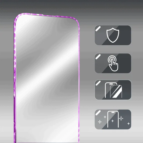 Diamond Cut, twarde szkło z ozdobną diamentową ramką do iPhone 17 Pro, różowe1