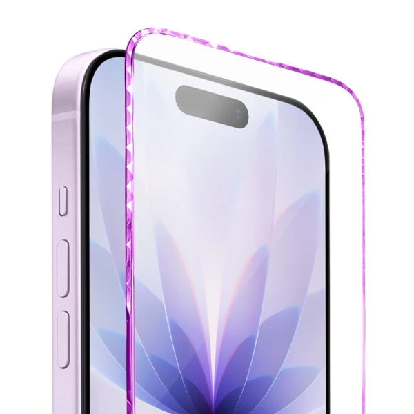Diamond Cut, twarde szkło z ozdobną diamentową ramką do iPhone 17, różowe2