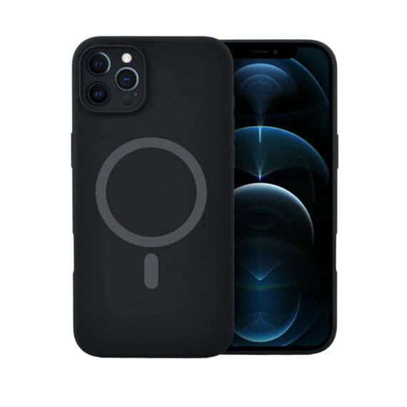 Etui do iPhone 12 Pro, silikonowe z MagSafe, mikrofibra soft touch z osłoną na aparat, czarne (8)