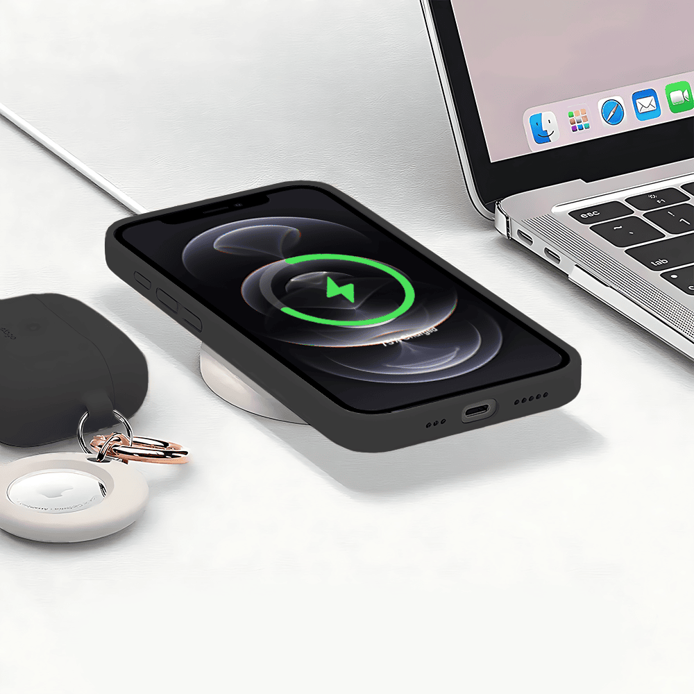 Etui do iPhone 12 Pro silikonowe z mikrofibrą soft touch z osłoną na aparat, czarne (2)