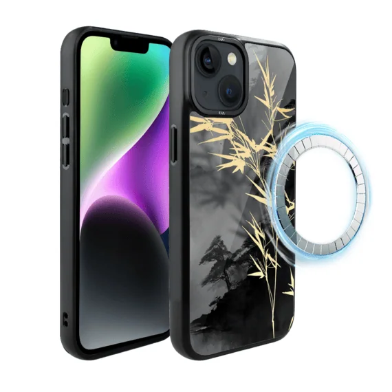 Etui do iPhone 14 IBIZU DropGuard Matt z MagSafe, Azja, Złoty bambus (5)