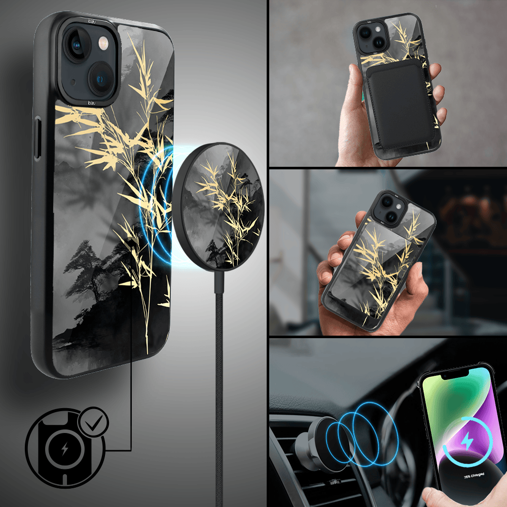 Etui do iPhone 14 IBIZU DropGuard Matt z MagSafe, Azja, Złoty bambus (8)