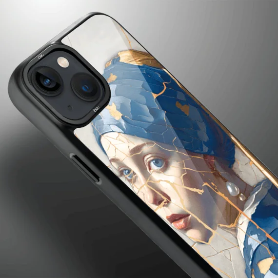 Etui do iPhone 14 IBIZU DropGuard Matt z MagSafe, Kintsugi Art, kobieta z perłą (2)