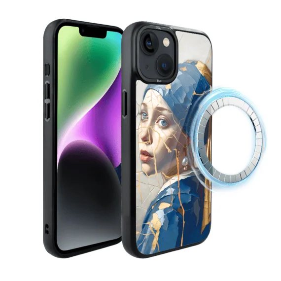 Etui do iPhone 14 IBIZU DropGuard Matt z MagSafe, Kintsugi Art, kobieta z perłą (6)