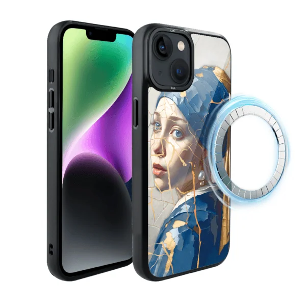 Etui do iPhone 14 IBIZU DropGuard Matt z MagSafe, Kintsugi Art, kobieta z perłą (6)