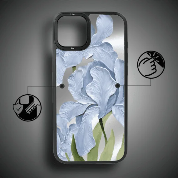 Etui do iPhone 14 IBIZU DropGuard Matt z MagSafe, Relief Garden, Błękitny Irys (8)