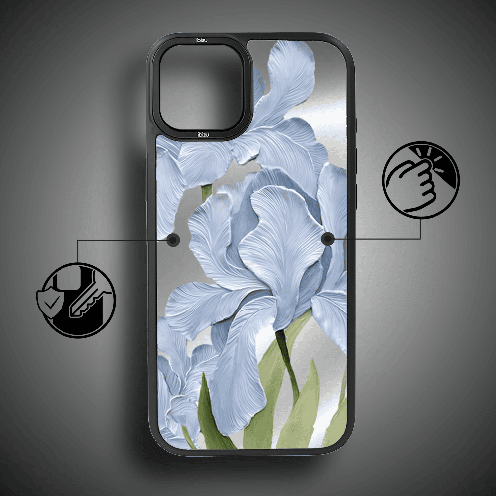 Etui do iPhone 14 IBIZU DropGuard Matt z MagSafe, Relief Garden, Błękitny Irys (8)