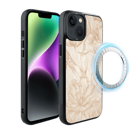 Etui do iPhone 14 IBIZU DropGuard Matt z MagSafe, Relief Garden, Botaniczny biskwit (2)