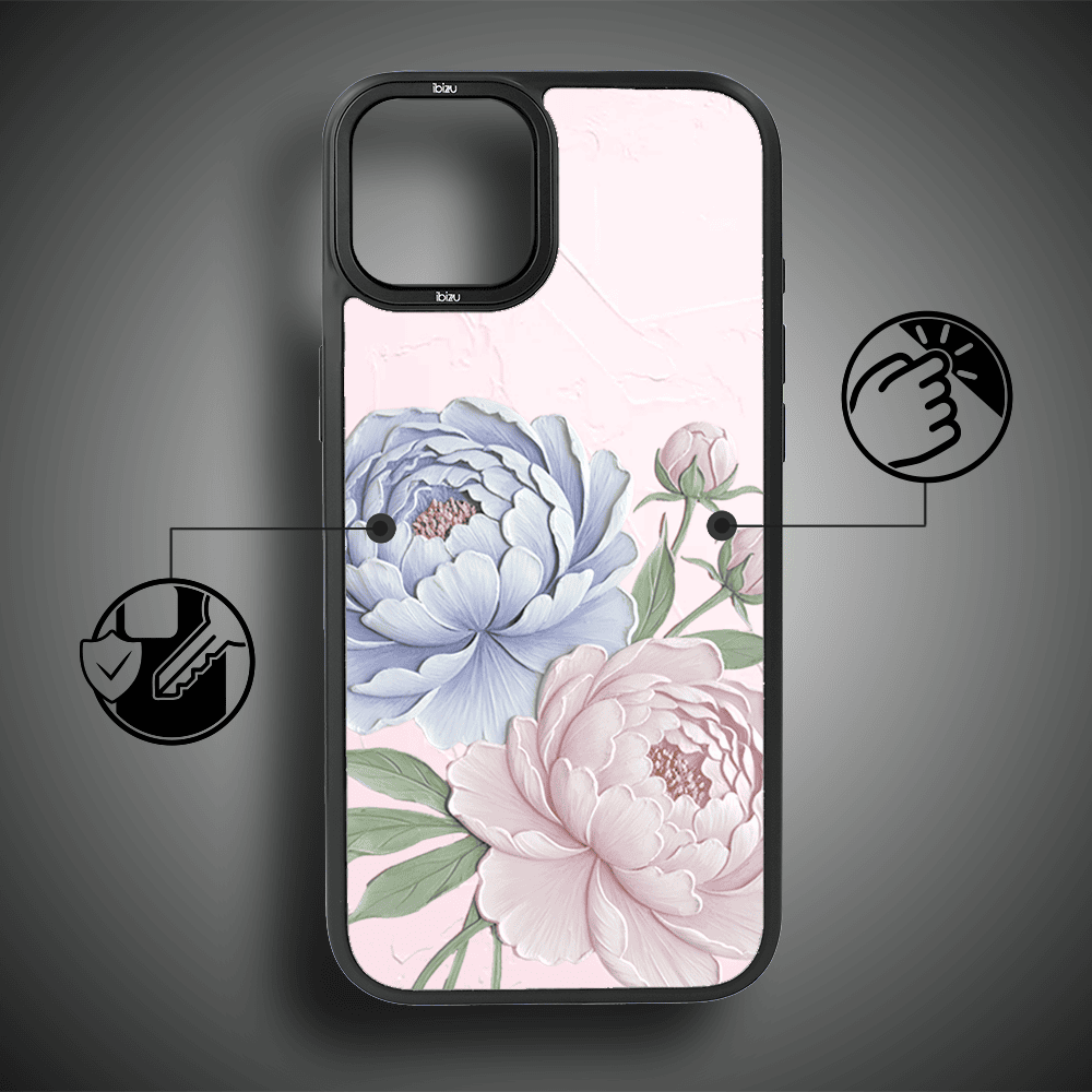 Etui do iPhone 14 IBIZU DropGuard Matt z MagSafe, Relief Garden, Piwoniowy róż (5)