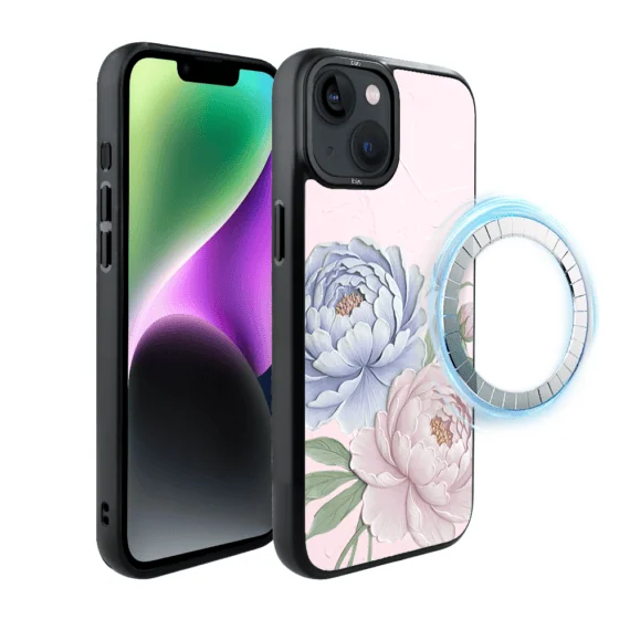 Etui do iPhone 14 IBIZU DropGuard Matt z MagSafe, Relief Garden, Piwoniowy róż (6)