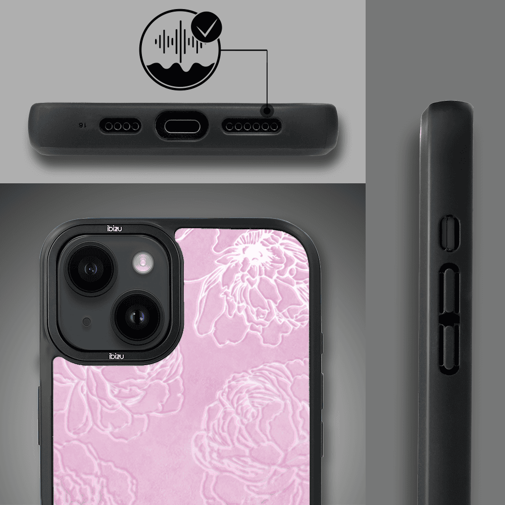 Etui do iPhone 14 IBIZU DropGuard Matt z MagSafe, Relief Garden, Różowe piwonie (1)