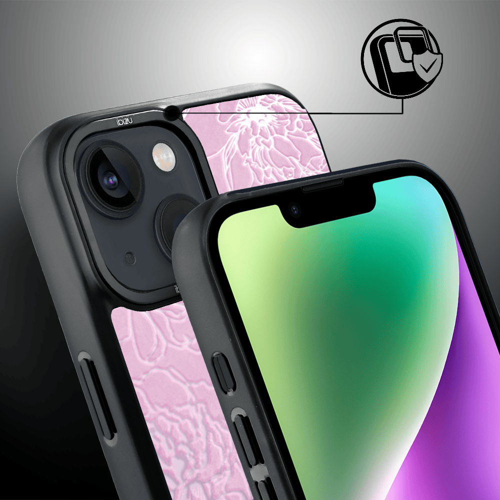Etui do iPhone 14 IBIZU DropGuard Matt z MagSafe, Relief Garden, Różowe piwonie (2)