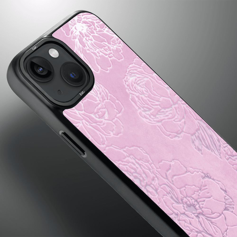 Etui do iPhone 14 IBIZU DropGuard Matt z MagSafe, Relief Garden, Różowe piwonie (3)
