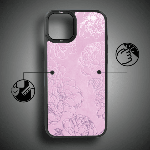 Etui do iPhone 14 IBIZU DropGuard Matt z MagSafe, Relief Garden, Różowe piwonie (6)
