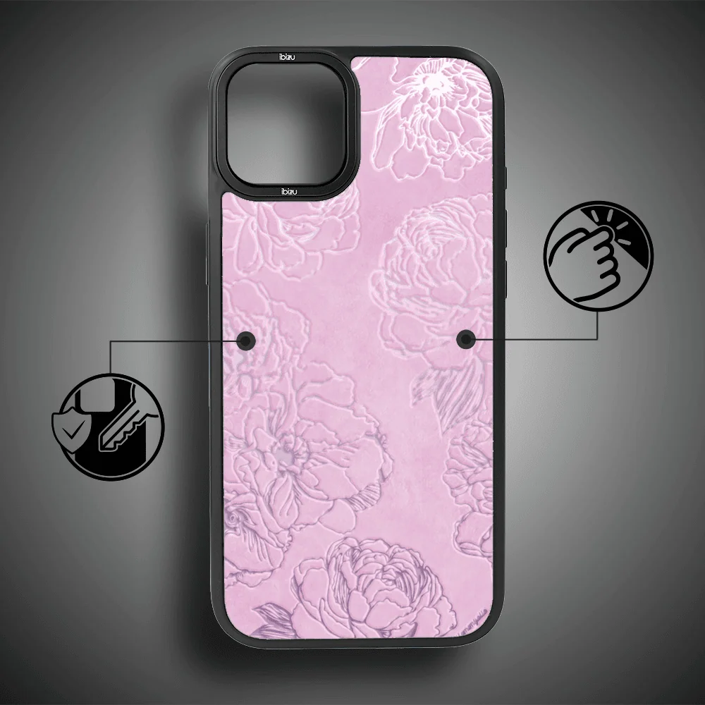 Etui do iPhone 14 IBIZU DropGuard Matt z MagSafe, Relief Garden, Różowe piwonie (6)