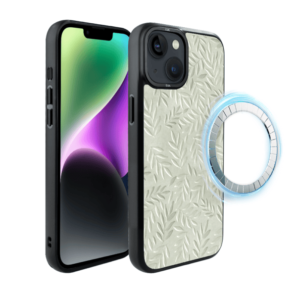 Etui do iPhone 14 IBIZU DropGuard Matt z MagSafe, Relief Garden, Ślad oliwki (1)