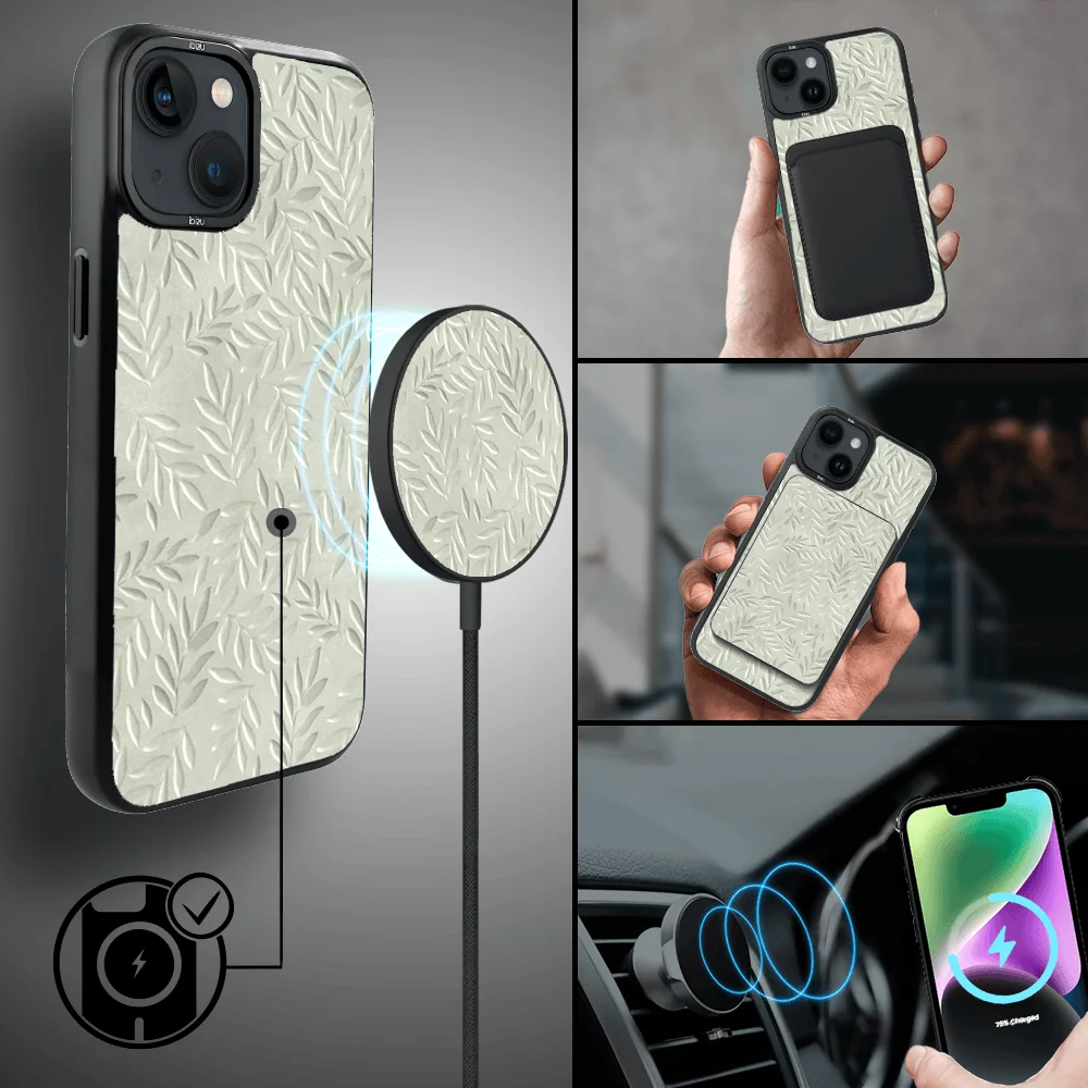 Etui do iPhone 14 IBIZU DropGuard Matt z MagSafe, Relief Garden, Ślad oliwki (6)