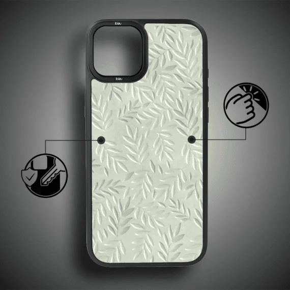 Etui do iPhone 14 IBIZU DropGuard Matt z MagSafe, Relief Garden, Ślad oliwki (8)