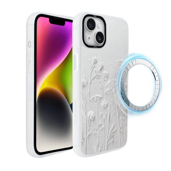 Etui do iPhone 14 Plus IBIZU DropGuard Matt z MagSafe, Relief Garden, Suszone kwiaty polne