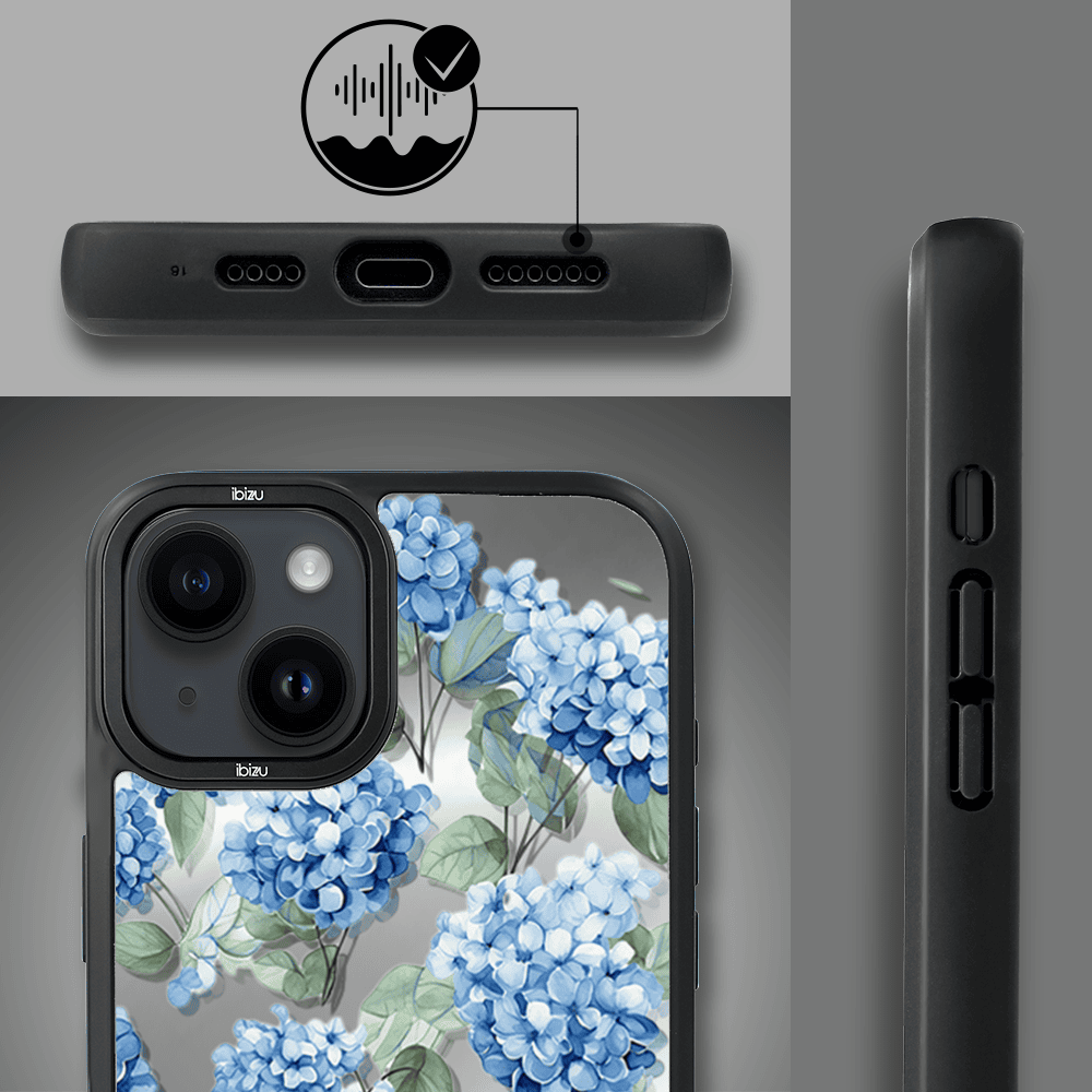 Etui do iPhone 14 IBIZU DropGuard Matt z MagSafe, Relief Garden, Szafirowa hortensja (2)