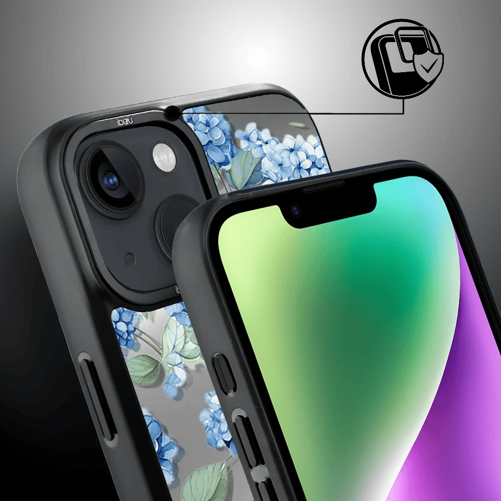 Etui do iPhone 14 IBIZU DropGuard Matt z MagSafe, Relief Garden, Szafirowa hortensja (3)