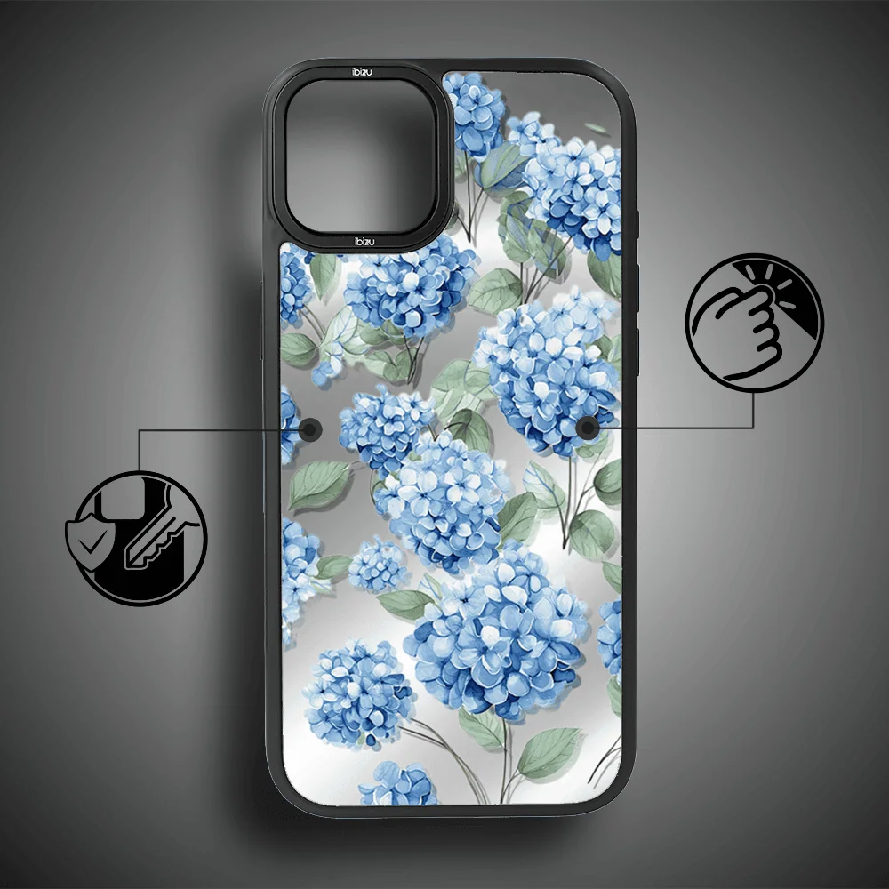 Etui do iPhone 14 IBIZU DropGuard Matt z MagSafe, Relief Garden, Szafirowa hortensja (7)