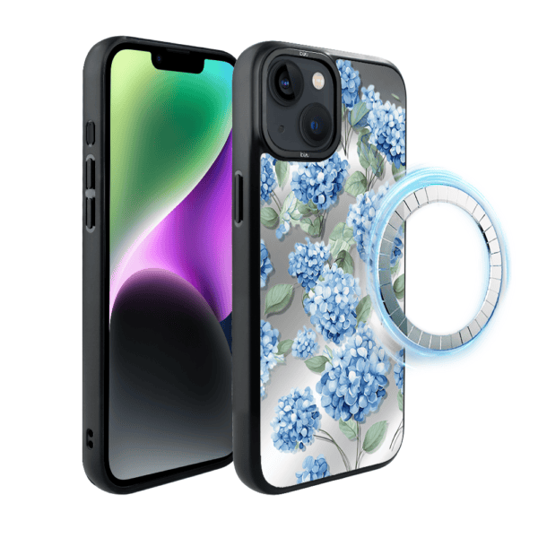 Etui do iPhone 14 IBIZU DropGuard Matt z MagSafe, Relief Garden, Szafirowa hortensja (8)