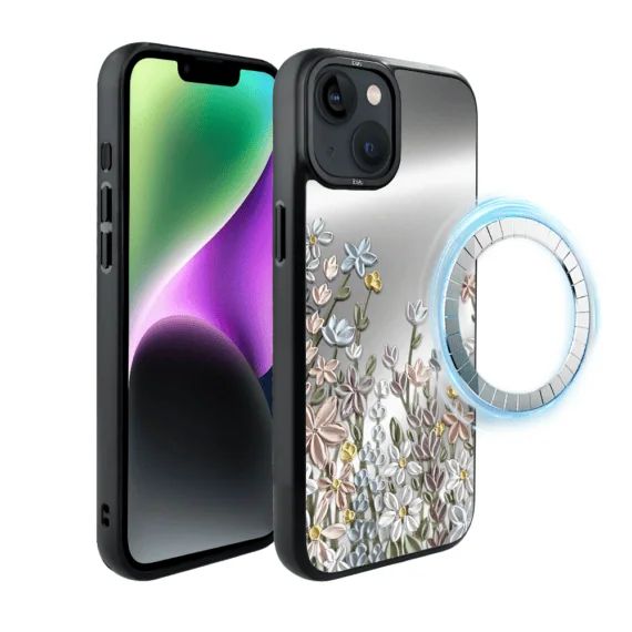 Etui do iPhone 14 IBIZU DropGuard Matt z MagSafe, Relief Garden, Wiosenna łąka (4)