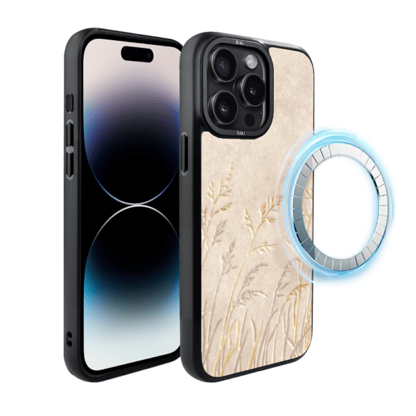 Etui do iPhone 14 Pro BIZU DropGuard Matt z MagSafe, Relief Garden, Kłosy z piaskowca (1)