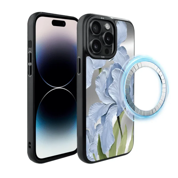 Etui do iPhone 14 Pro IBIZU DropGuard Matt z MagSafe, Relief Garden, Błękitny Irys (1)
