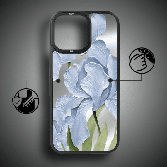 Etui do iPhone 14 Pro IBIZU DropGuard Matt z MagSafe, Relief Garden, Błękitny Irys (8)