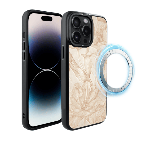 Etui do iPhone 14 Pro IBIZU DropGuard Matt z MagSafe, Relief Garden, Botaniczny biskwit (2)