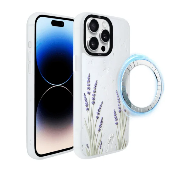 Etui-do-iPhone-14-Pro-IBIZU-DropGuard-Matt-z-MagSafe-Relief-Garden-Prowansalska-lawend-2