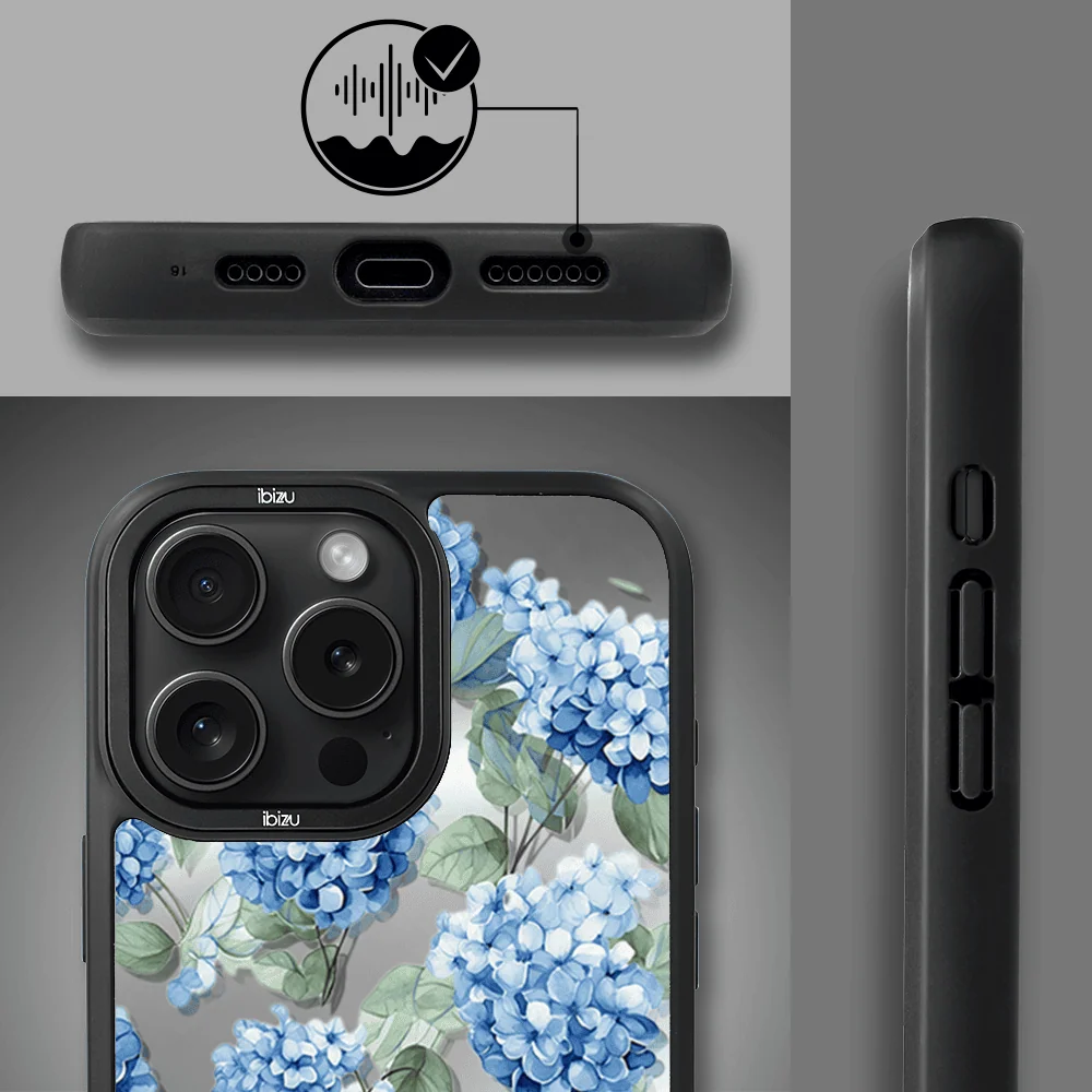 Etui do iPhone 14 Pro IBIZU DropGuard Matt z MagSafe, Relief Garden, Szafirowa hortensja (2)