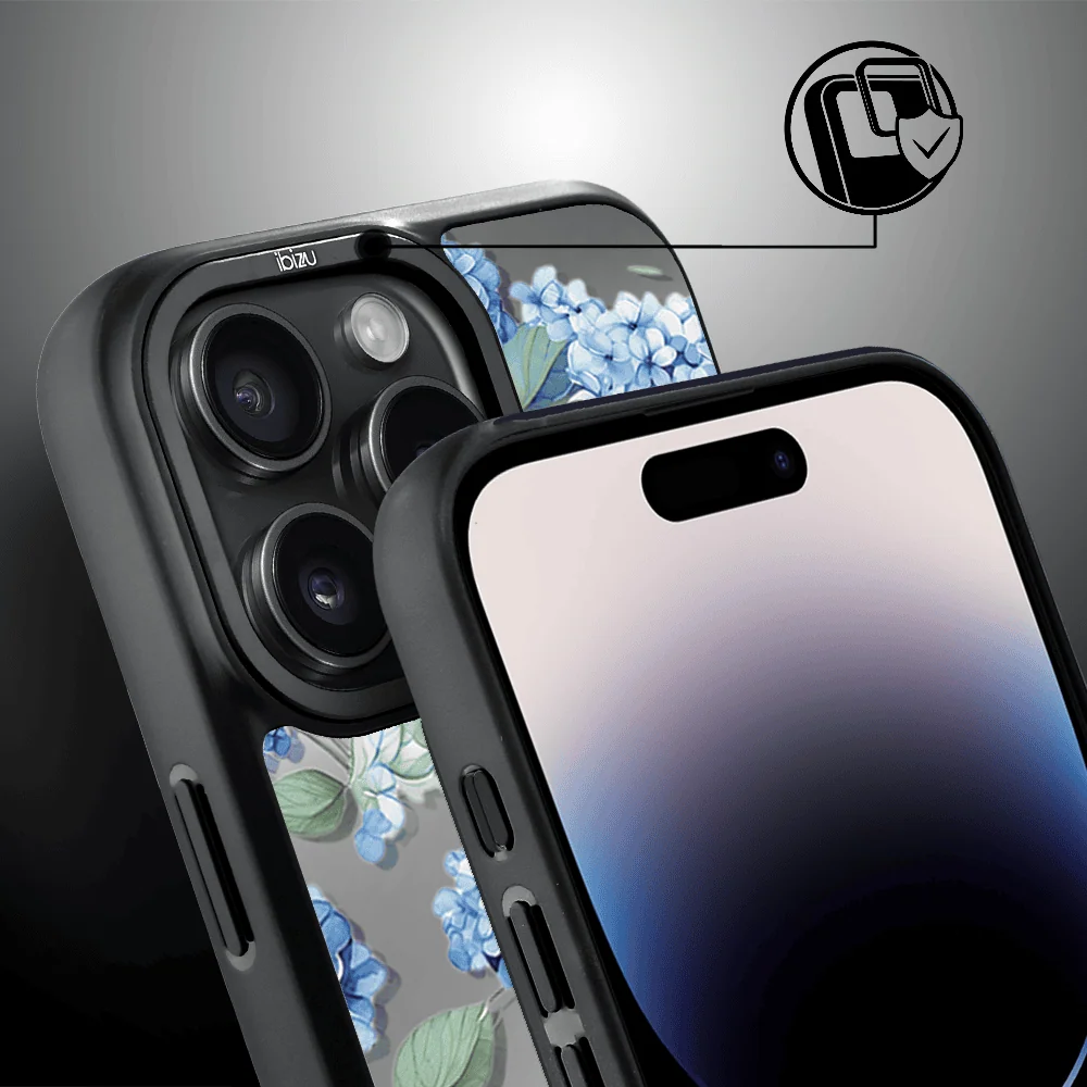 Etui do iPhone 14 Pro IBIZU DropGuard Matt z MagSafe, Relief Garden, Szafirowa hortensja (3)