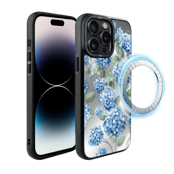 Etui do iPhone 14 Pro IBIZU DropGuard Matt z MagSafe, Relief Garden, Szafirowa hortensja (8)