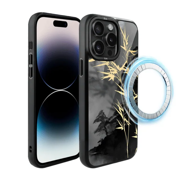 Etui do iPhone 14 Pro Max IBIZU DropGuard Matt z MagSafe, Azja, Złoty bambus (5)