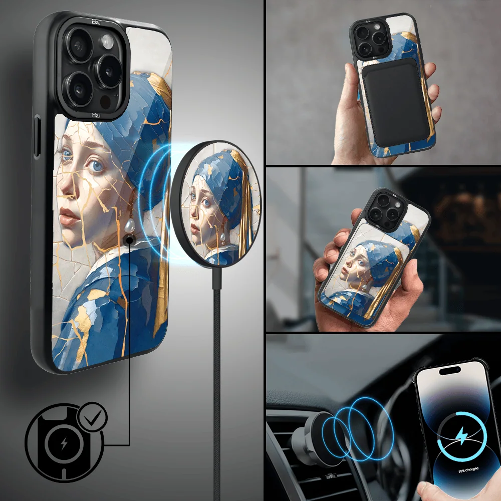 Etui do iPhone 14 Pro Max IBIZU DropGuard Matt z MagSafe, Kintsugi Art, kobieta z perłą (8)