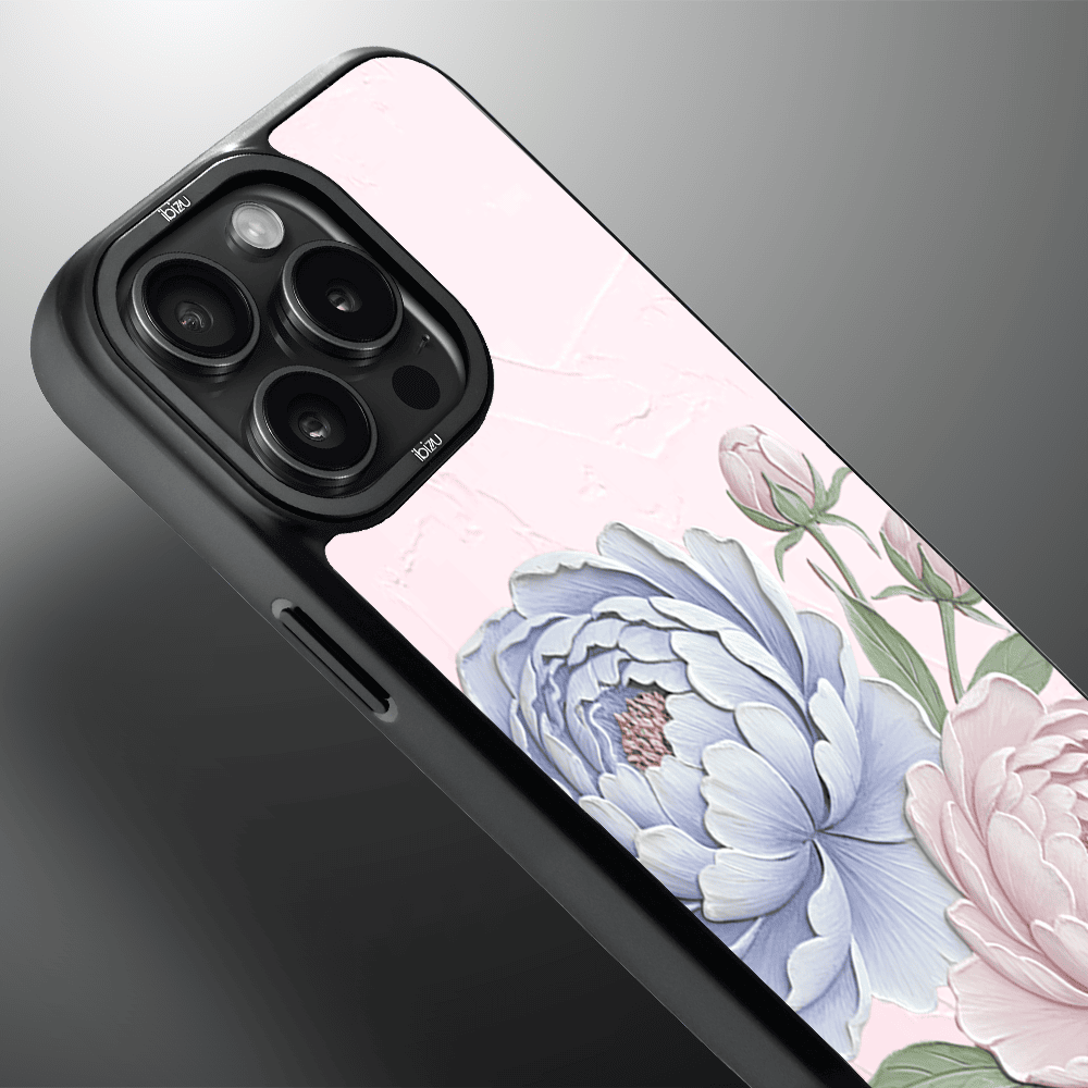 Etui do iPhone 14 Pro Max IBIZU DropGuard Matt z MagSafe, Relief Garden, Piwoniowy róż (1)