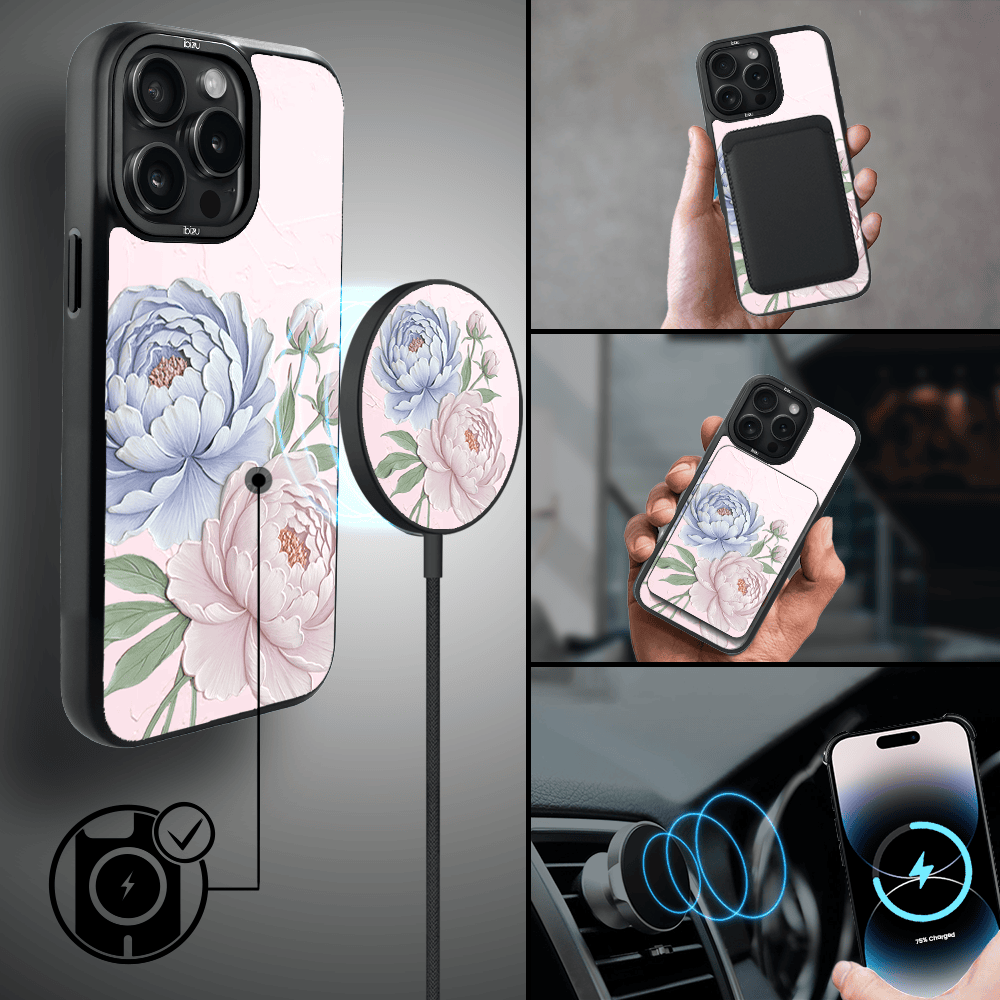 Etui do iPhone 14 Pro Max IBIZU DropGuard Matt z MagSafe, Relief Garden, Piwoniowy róż (2)